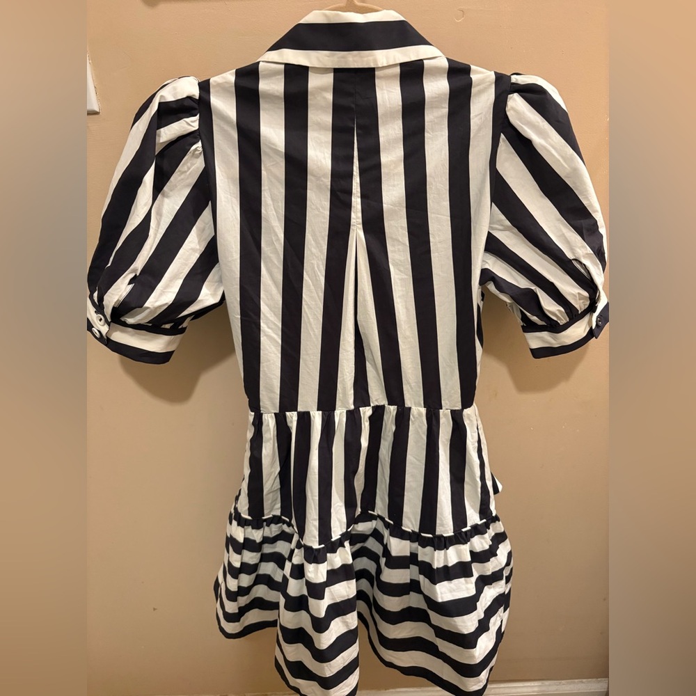 NWOT FARM Rio Mixed Stripes Black & White Short Sleeve Mini Dress Women’s XXS - Picture 7 of 16